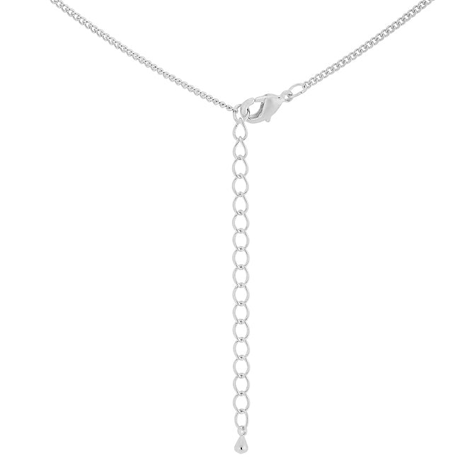 Simple Rhodium Plated CZ Cross Pendant Necklace