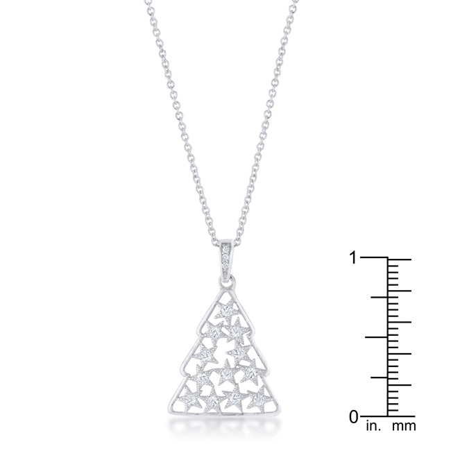 Sweet .2CT CZ Rhodium Christmas Tree Pave Holiday Pendant Necklace
