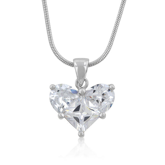 Classic Clear CZ Heart Pendant Necklace