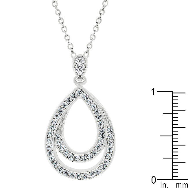 Elegant Double Teardrop CZ Pendant Necklace