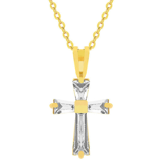 18K Gold Plated Baguette Cross Necklace