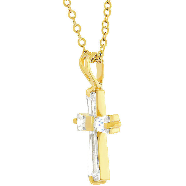 18K Gold Plated Baguette Cross Necklace