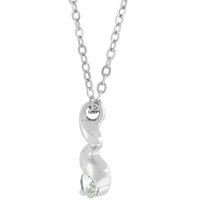 Rhodium Plated Finish Twist Pendant Necklace