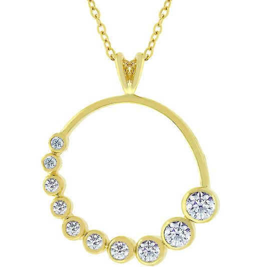 Golden Graduated Cubic Zirconia Circle Pendant Necklace