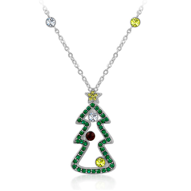 Festive Cubic Zirconia Christmas Pendant Necklace
