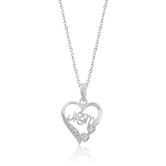 #1 Mom CZ Heart Pendant Necklace