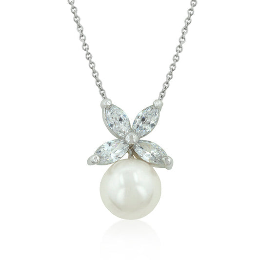 Beautiful White Pearl CZ Pendant Necklace