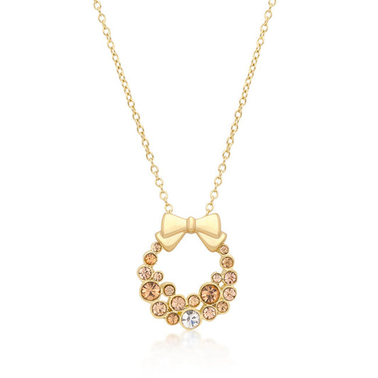 Holiday Wreath Champagne Crystal Pendant Necklace