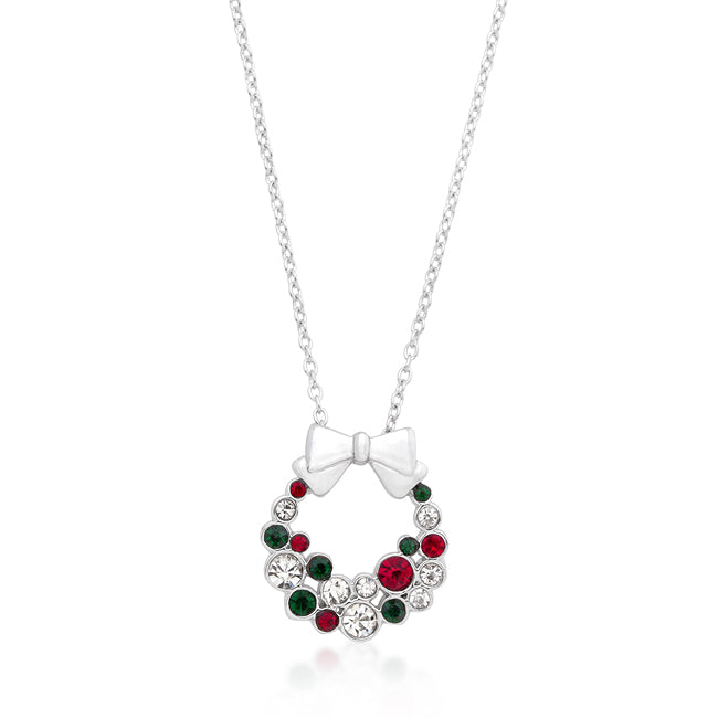 Holiday Wreath Colored Crystal Pendant Necklace