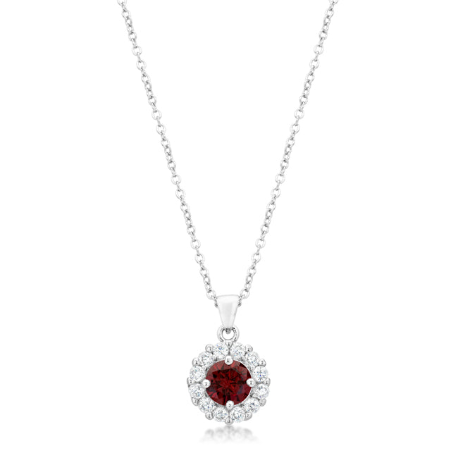Beautiful Bella Bridal CZ Red Garnet Pendant Necklace