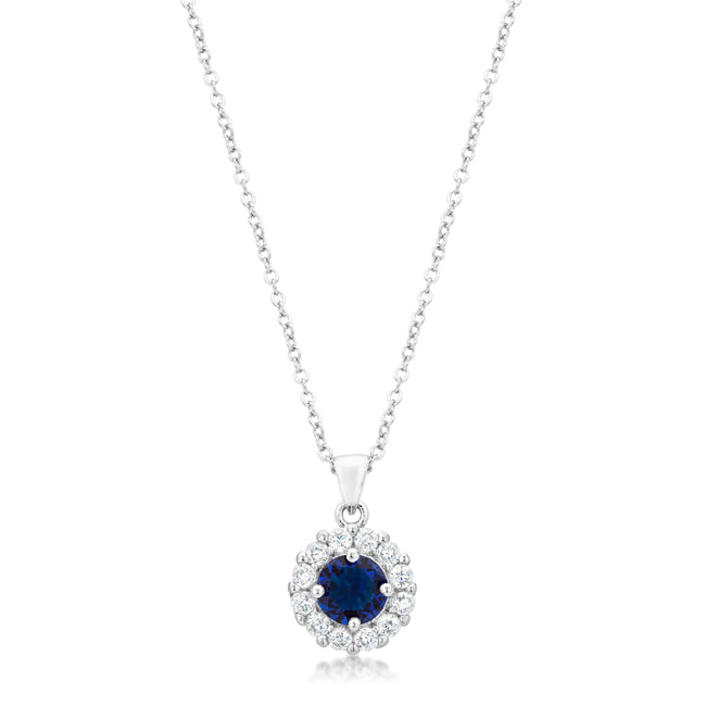 Beautiful CZ Sapphire Blue Bella Bridal Pendant Necklace