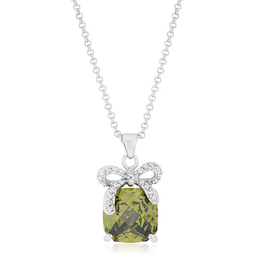 Olivine CZ Pendant with Bow Necklace