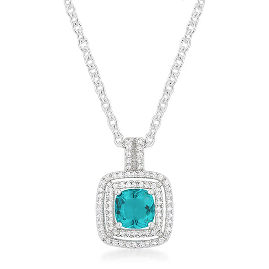 Aqua Halo Stud Pendant Necklace