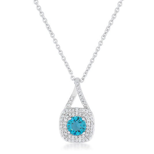 Classic Christal 1.2ct Aqua CZ Rhodium Plated Necklace