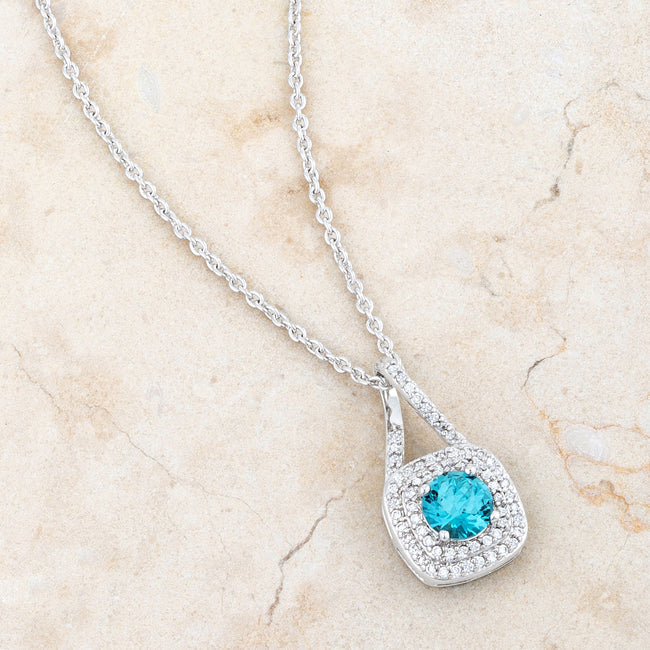 Classic Christal 1.2ct Aqua CZ Rhodium Plated Necklace