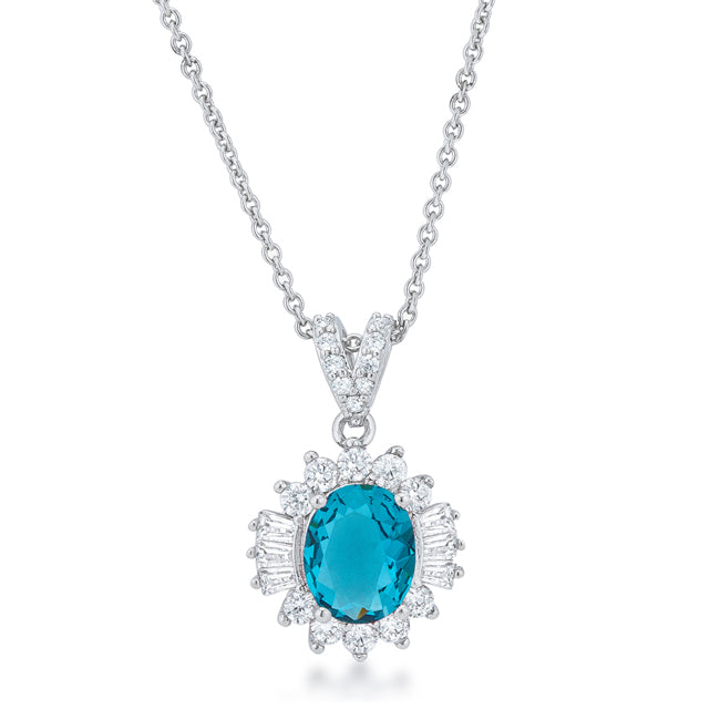 Chrisalee 3.2ct Aqua CZ Classic Drop Pendant Necklace