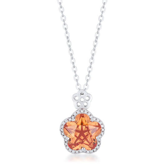 Beautiful Floral Cut Champagne CZ Pendant Necklace