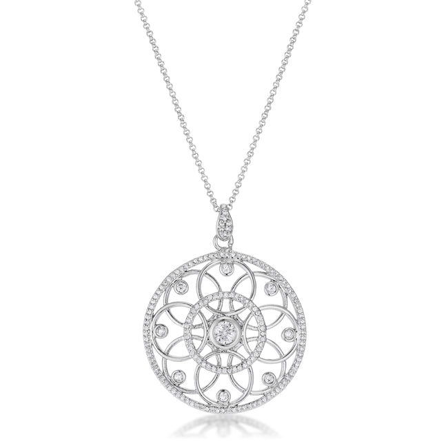 1.4 Ct Rhodium Plated CZ Pendant Necklace with Interlocking Circles