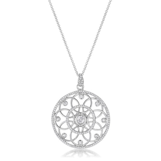 1.4 Ct Rhodium Plated CZ Pendant Necklace with Interlocking Circles