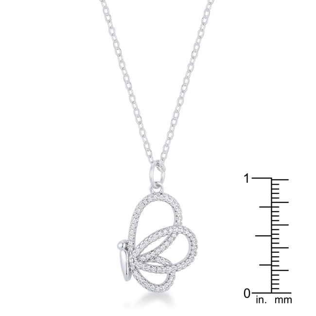 Whimsical Rhodium CZ Butterfly Pendant Necklace