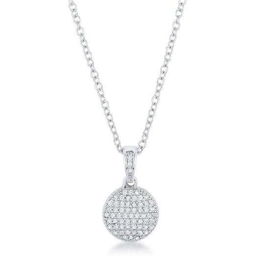 Rhodium Necklace with CZ Disk Pendant Necklace