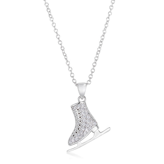 Delicate .4Ct Rhodium Plated Ice Skate Pendant Necklace