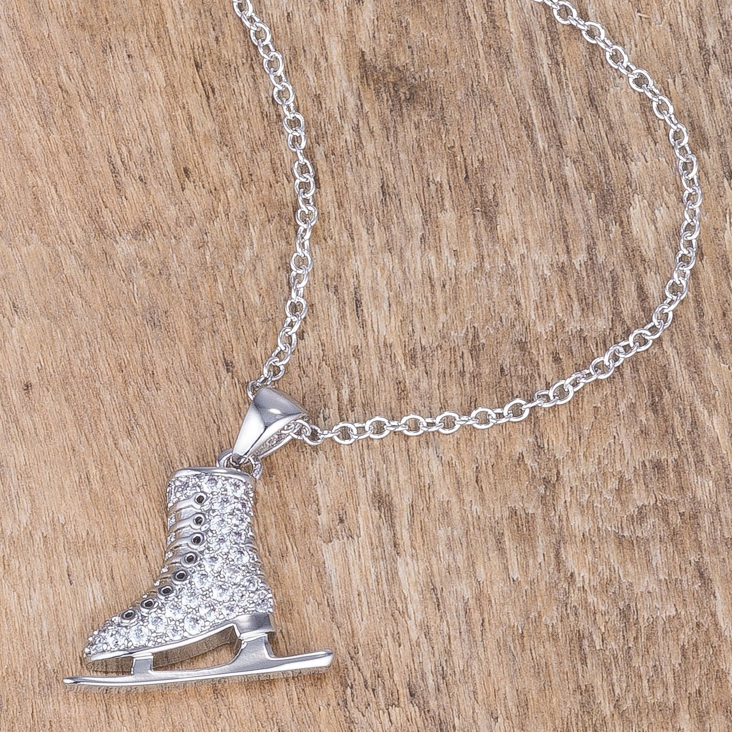 Delicate .4Ct Rhodium Plated Ice Skate Pendant Necklace