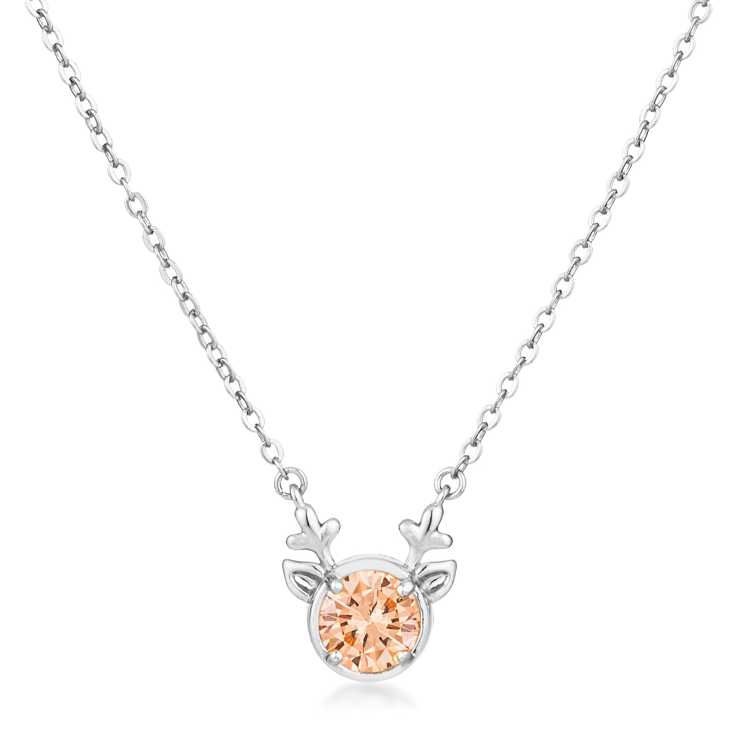 Festive 3.88Ct Rhodium Reversible Champagne CZ Reindeer Pendant Necklace