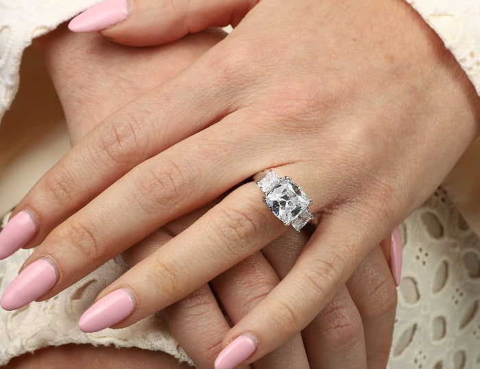 Sterling Silver 3.5CT Three Stone Cubic Zirconia Engagement Ring