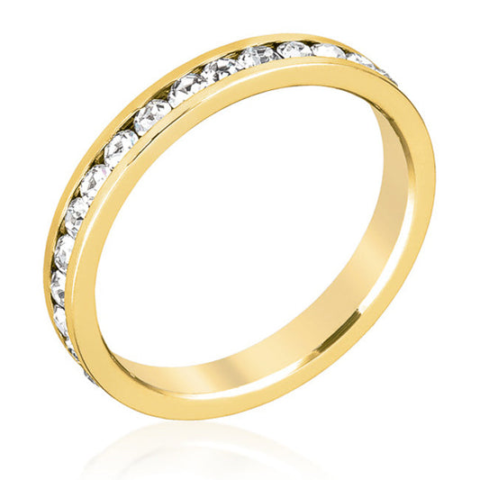 Stylish Stackable Clear Crystal Gold Eternity Band Ring