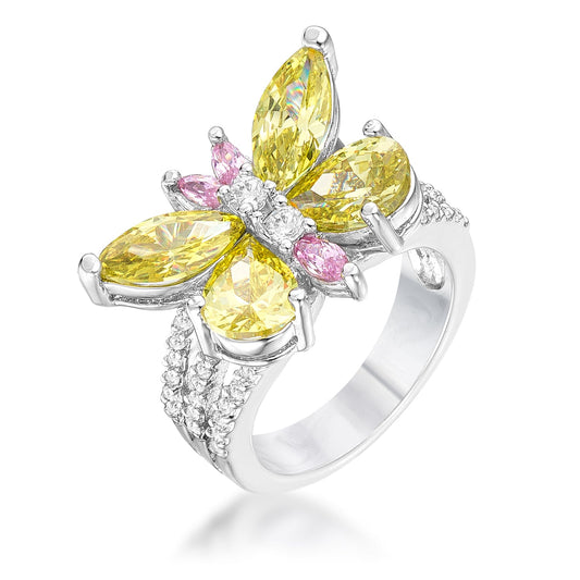 Rhodium Plated 5.3CT Butterfly Cocktail Ring