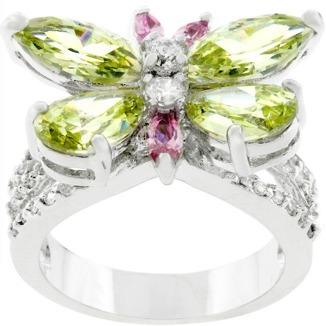 Rhodium Plated 5.3CT Butterfly Cocktail Ring