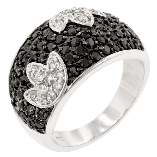 Black and White Pave CZ Tulip Ring