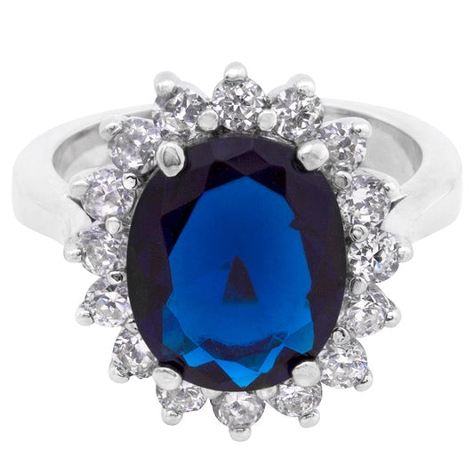 Elegant Royal Blue 6CT Rhodium Plated Ring