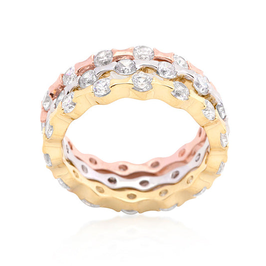 Trendy 18K Gold Plated Tri-tone Stackable Rings