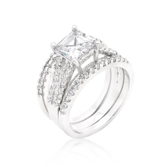 Princess Cut Cubic Zirconia Triple Bridal 3 Ring Set