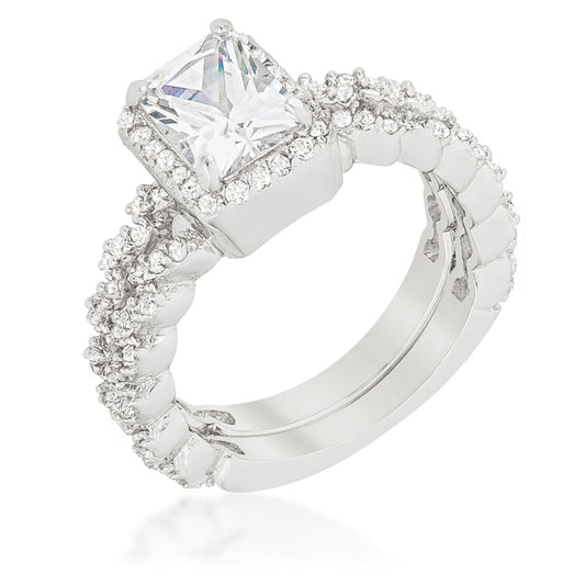 Rhodium Plated 2.4CT Halo Radiant Wedding Set