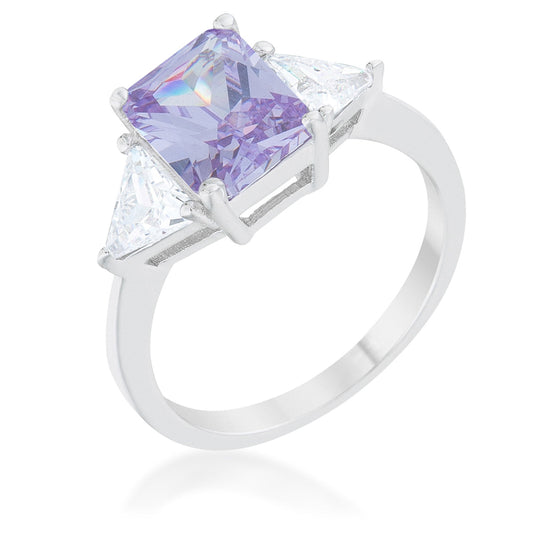 Classic Purple Lavender White Gold Rhodium Engagement Ring