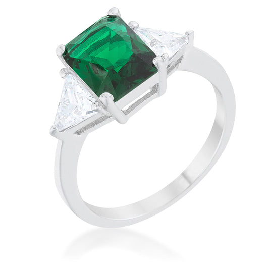 Classic Emerald Rhodium Plated Engagement Ring
