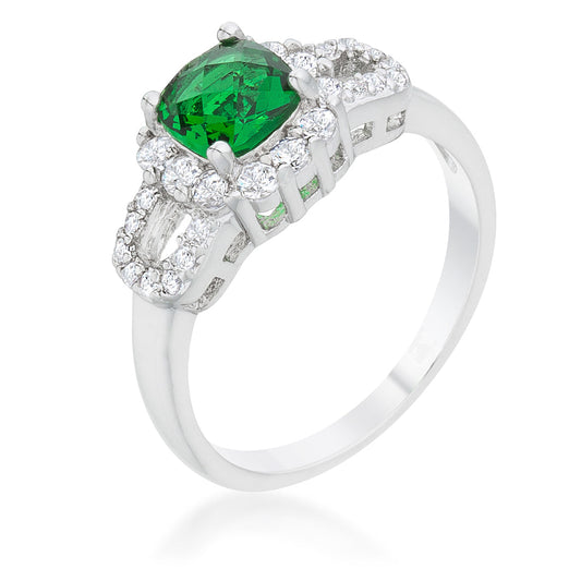 Elegant Liz 1.1ct Emerald CZ Rhodium Classic Ring