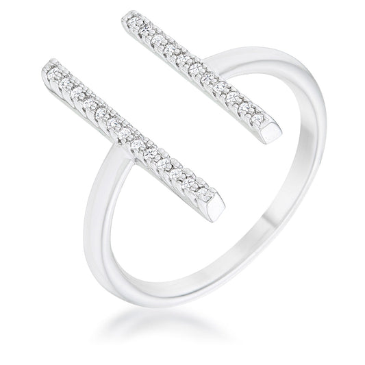 Sharna CZ Rhodium Parallel Contemporary Ring