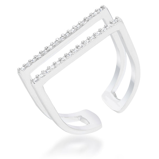 Jenn Modern 0.2ct CZ Rhodium Pave Parallel Ring