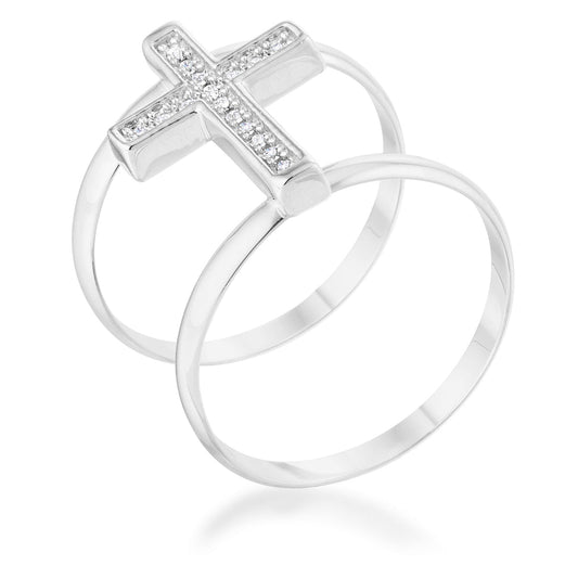 Francis .08CT CZ Rhodium Contemporary Cross Ring