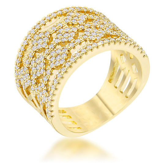 Marlene .6ct CZ 14k Gold Wide Band Cocktail Ring