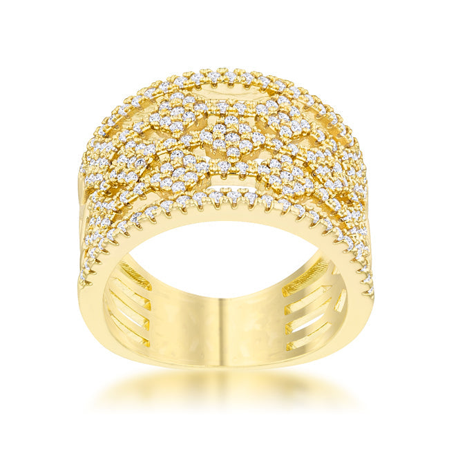 Marlene .6ct CZ 14k Gold Wide Band Cocktail Ring