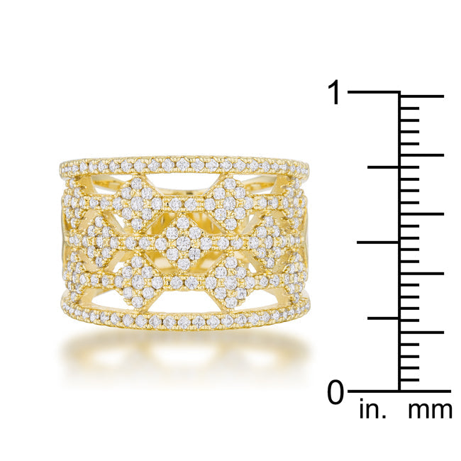 Marlene .6ct CZ 14k Gold Wide Band Cocktail Ring