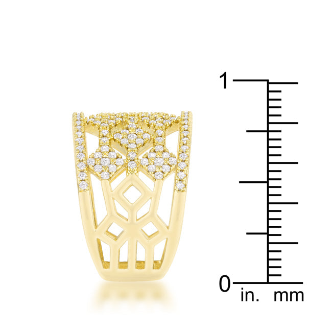 Marlene .6ct CZ 14k Gold Wide Band Cocktail Ring