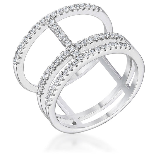 Contemporary 0.5Ct Rhodium Parallel Ring with Brilliant CZ