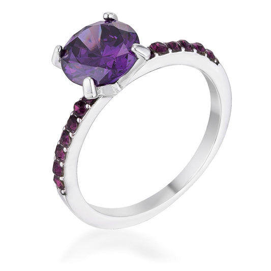 Elegant Everyday 2.3CT Amethyst CZ Rhodium Ring