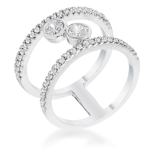 Unique .86Ct Rhodium Plated Floating Bubbles CZ Ring
